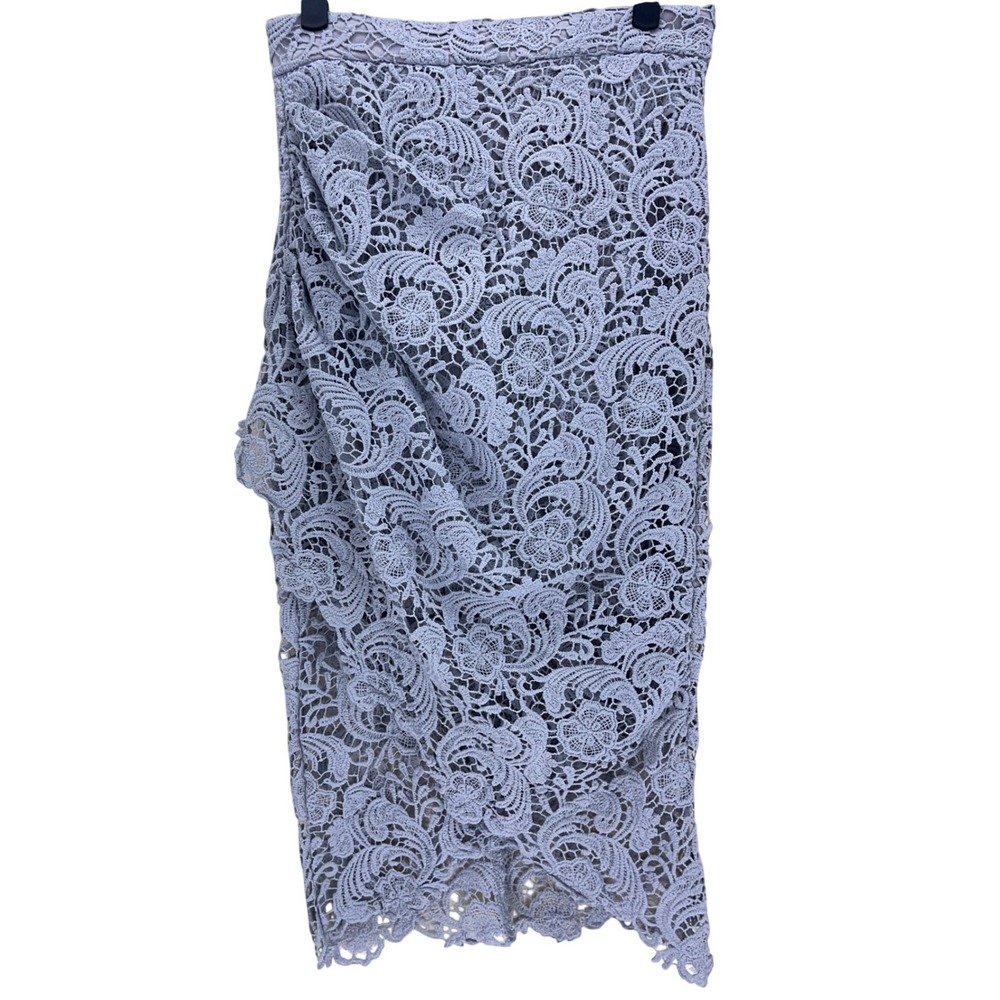 Showpo Blue Lace Draped Asymmetrical Midi Skirt Size 4 Wedding Guest Cocktail